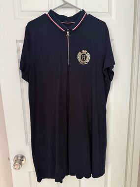 Tommy Hilfiger Black Polo Dress with Gold Crest and Red-Trim Collar